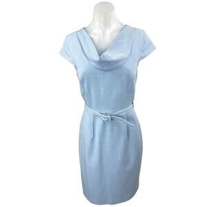 NEW Calvin Klein Women's Blue Belted Cowl Short Sleeve Mini Sheath Dress Size 4